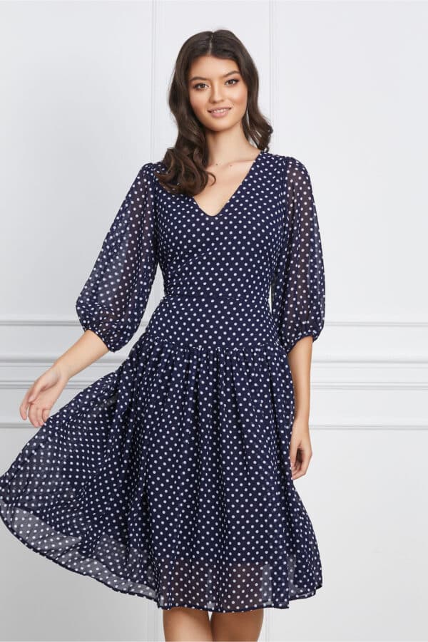 Rochie Daria bleumarin din voal cu buline