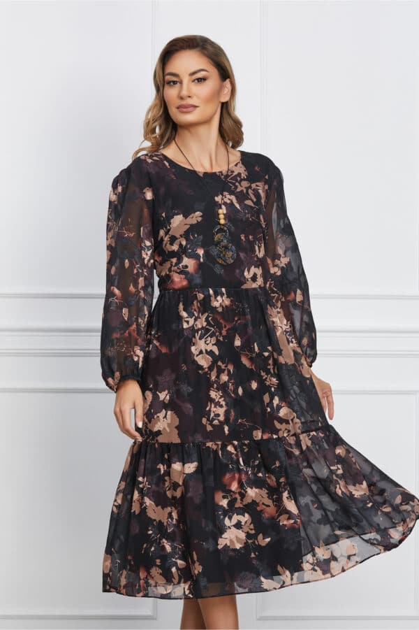 Rochie Daria neagra cu imprimeuri maro