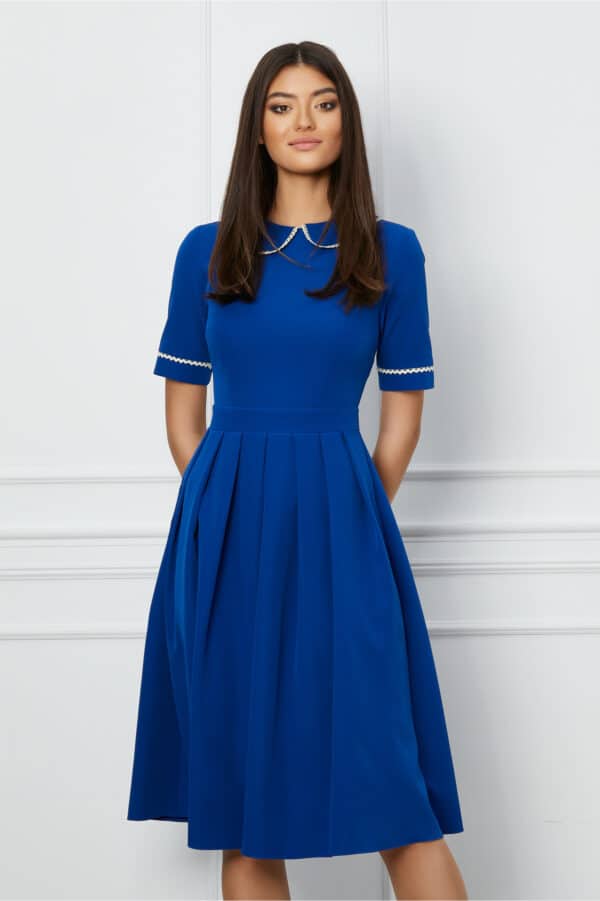 Rochie Dy Fashion albastra cu dantela la guler