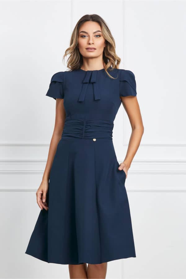 Rochie Dy Fashion bleumarin cu funda la decolteu