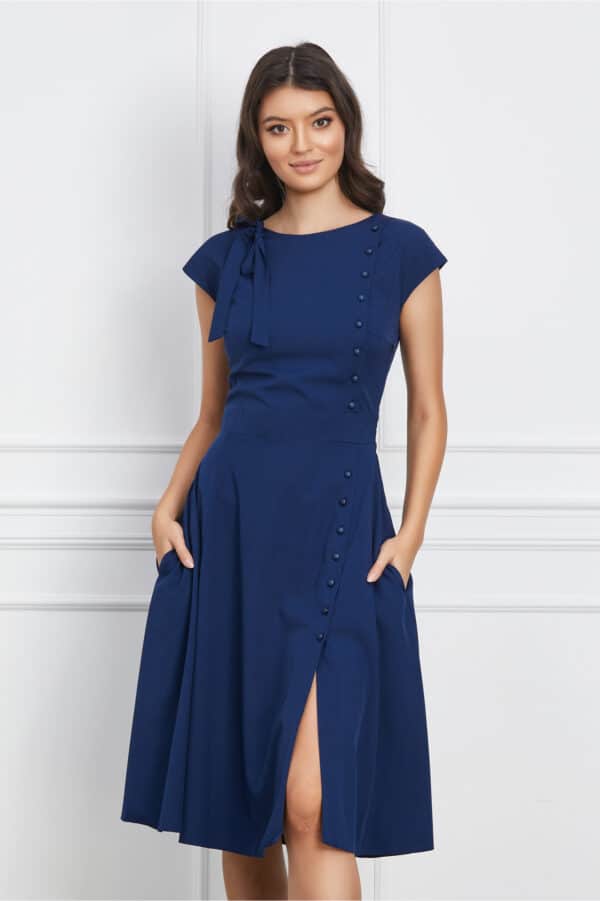 Rochie Dy Fashion bleumarin cu funda si nasturi
