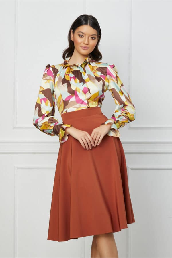 Rochie Dy Fashion clos caramizie cu imprimeu colorat la bust