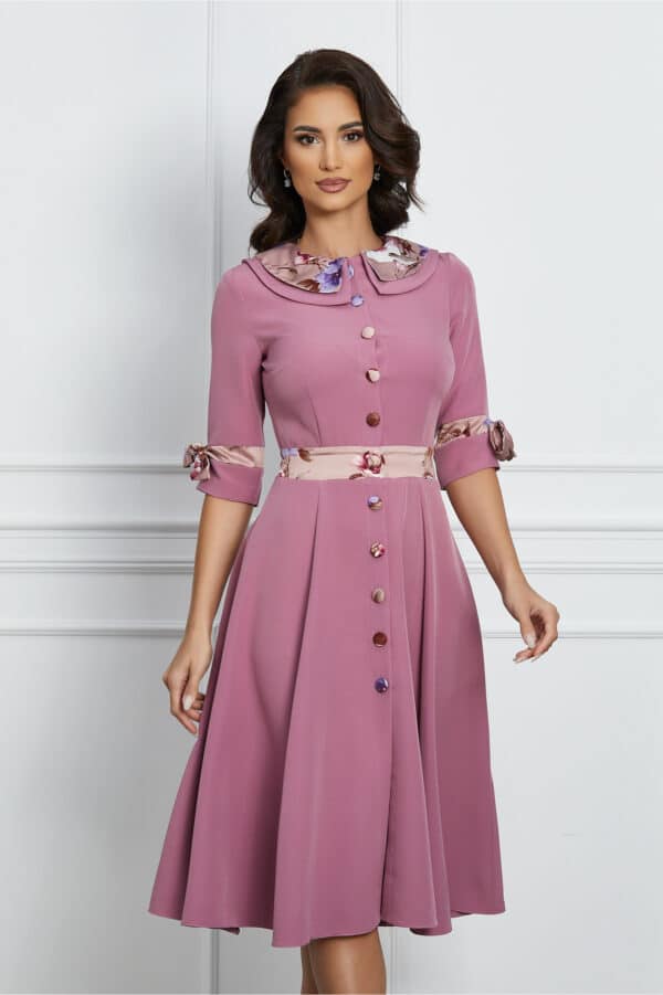 Rochie Dy Fashion lila cu imprimeu si nasturi