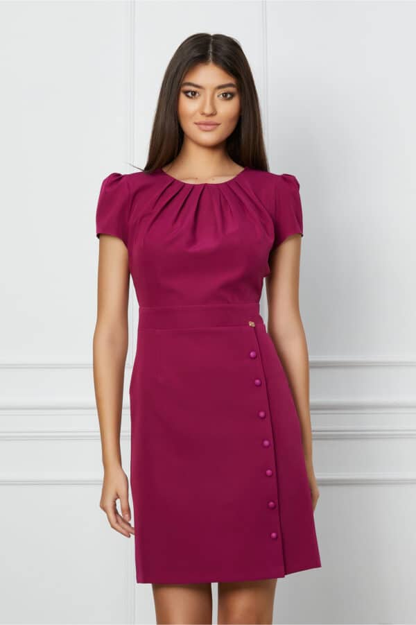 Rochie Dy Fashion magenta cu nasturi pe fusta