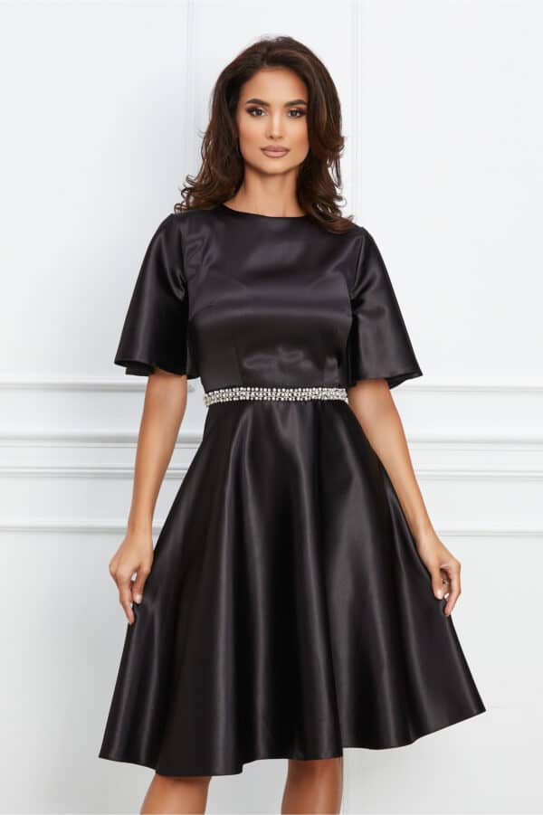 Rochie Dy Fashion neagra cu perle in talie