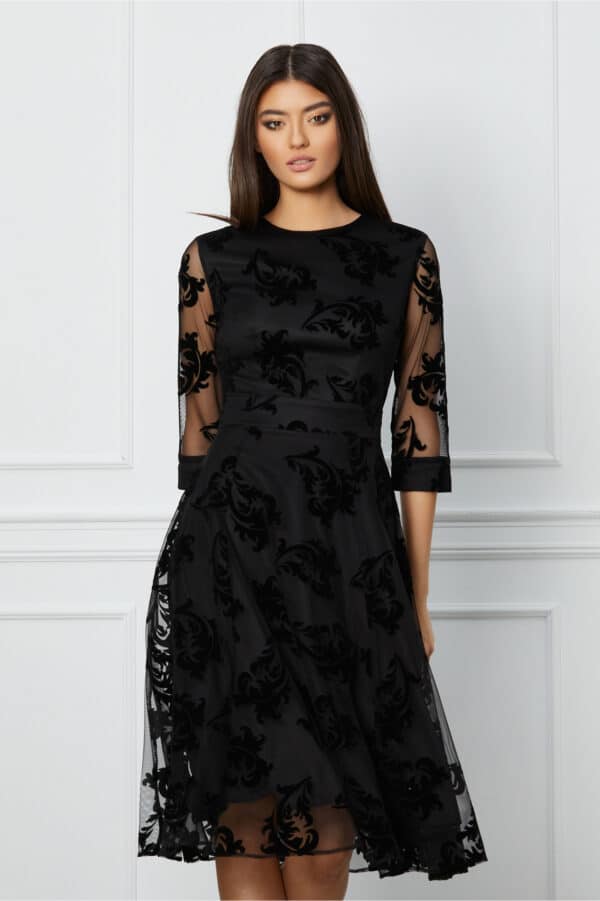 Rochie Dy Fashion neagra din tull cu insertii catifelate