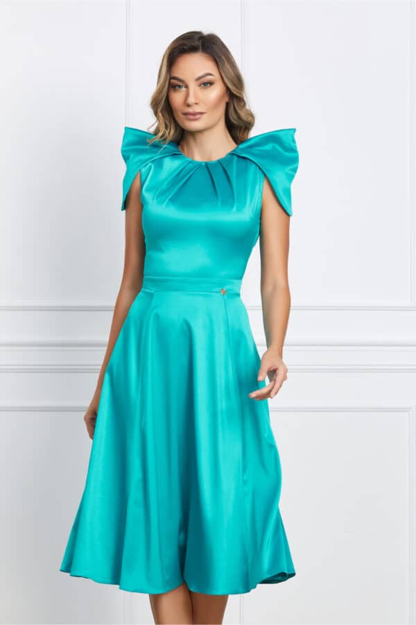 Rochie Dy Fashion turcoaz cu umeri ascutiti