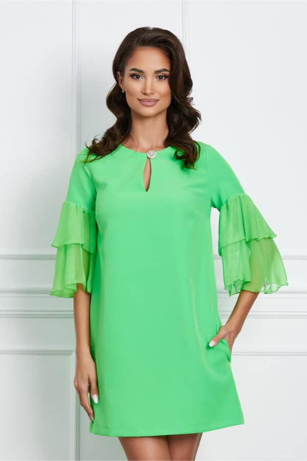 Rochie Dy Fashion verde crud scurta cu maneci din voal