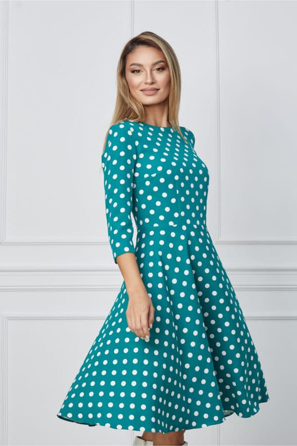 Rochie Dy Fashion verde cu buline albe