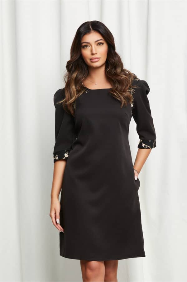 Rochie Ella Collection Naty neagra cu broderie bej