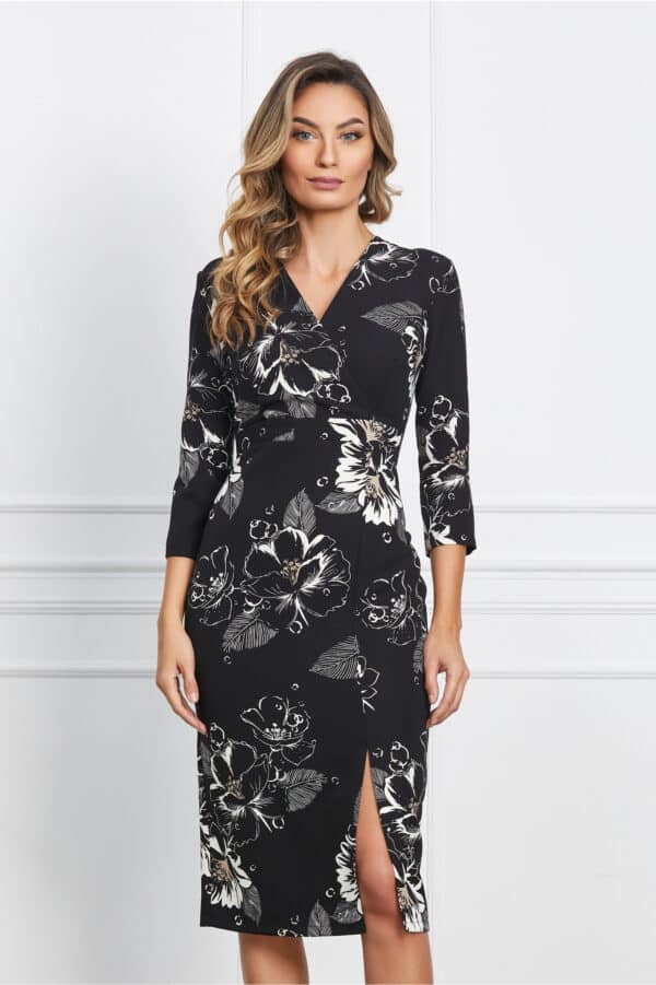 Rochie Hally neagra cu imprimeuri albe