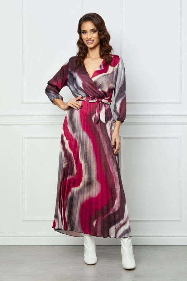 Rochie Ioana cu imprimeu watercolour gri-bordo