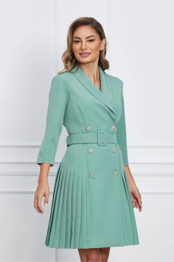 Rochie Iris verde mint tip sacou cu pliuri la baza