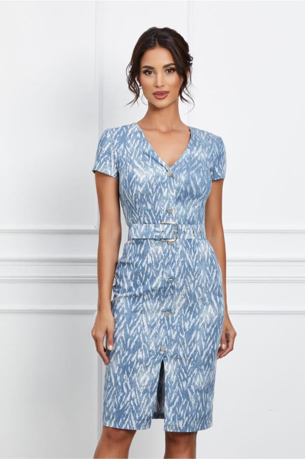 Rochie Marina albastra din denim cu nasturi