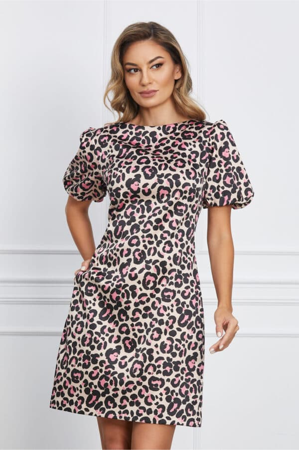 Rochie MBG bej cu animal print roz