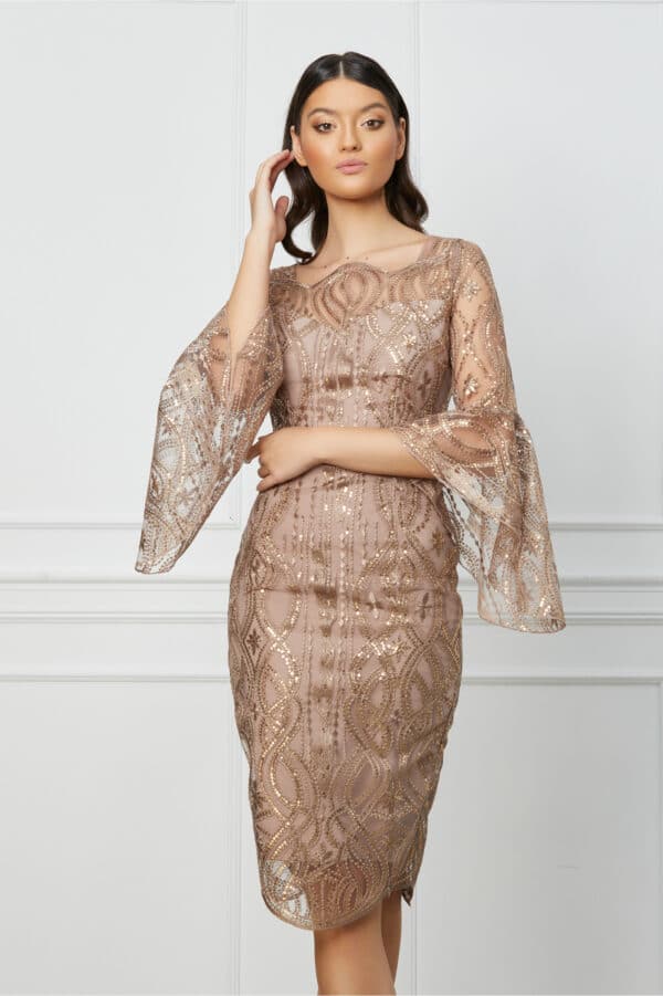 Rochie MBG bej din dantela cu paiete