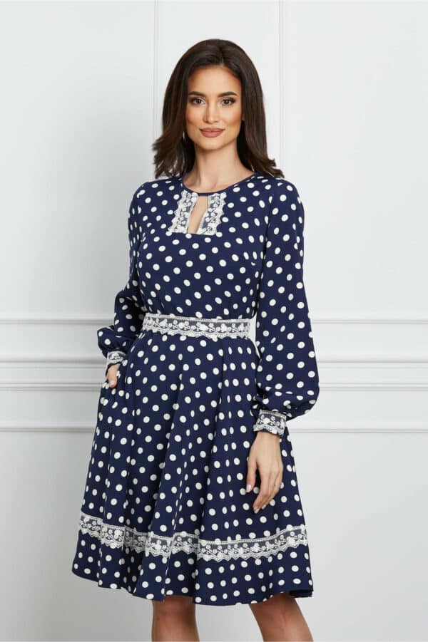 Rochie MBG bleumarin cu buline si dantela