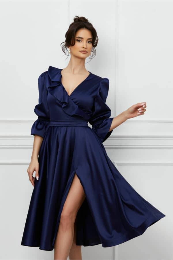 Rochie MBG bleumarin cu volanas la bust