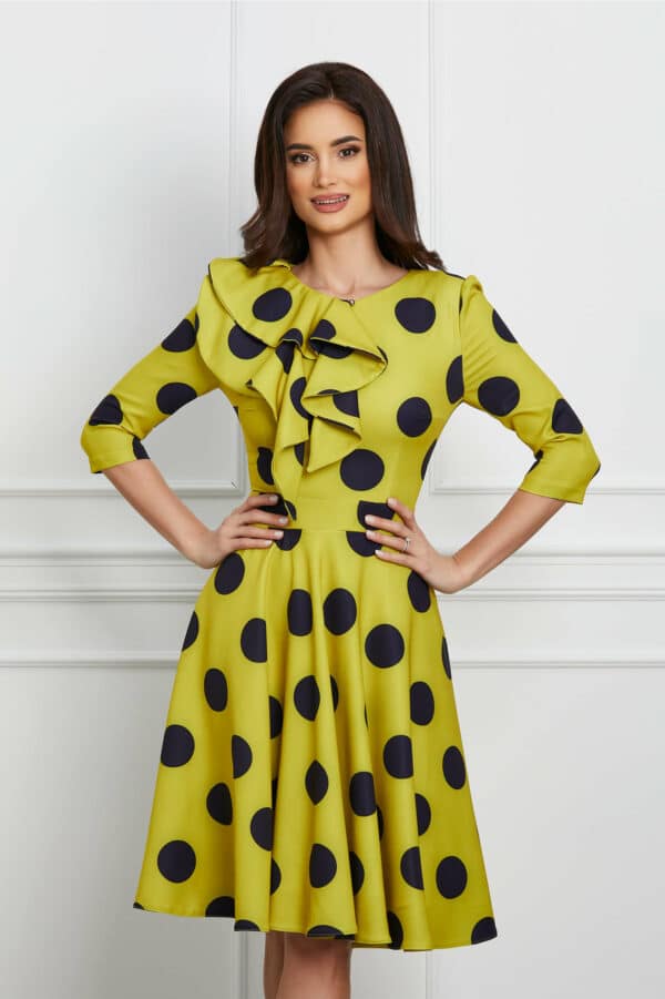 Rochie MBG lime cu buline si volan pe bust