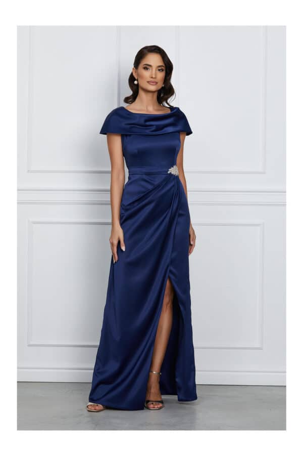 Rochie MBG lunga bleumarin cu aplicatie in talie