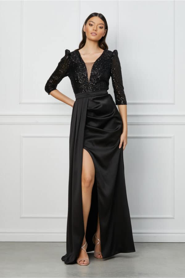 Rochie MBG lunga neagra cu paiete la bust