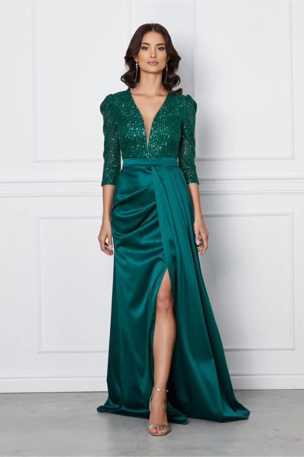 Rochie MBG lunga verde cu paiete la bust