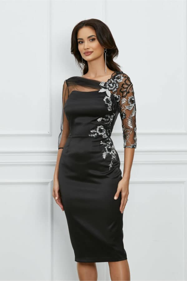 Rochie MBG neagra cu maneca brodata