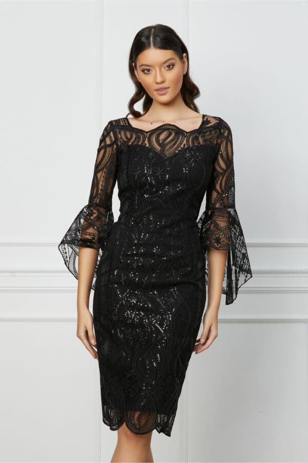 Rochie MBG neagra din dantela cu paiete