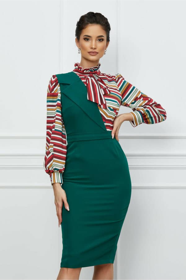Rochie MBG verde cu dungi rosii la bust
