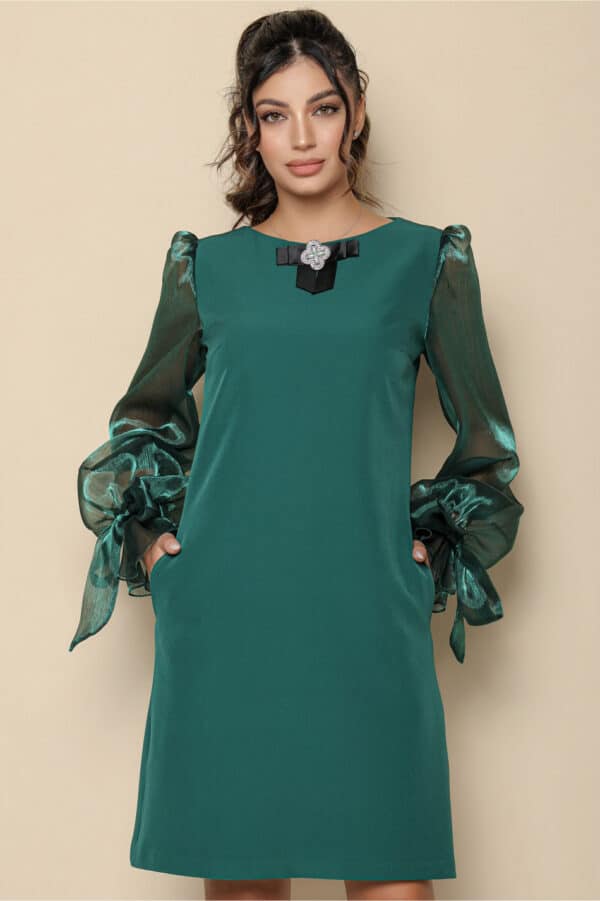 Rochie MBG verde cu maneci din organza