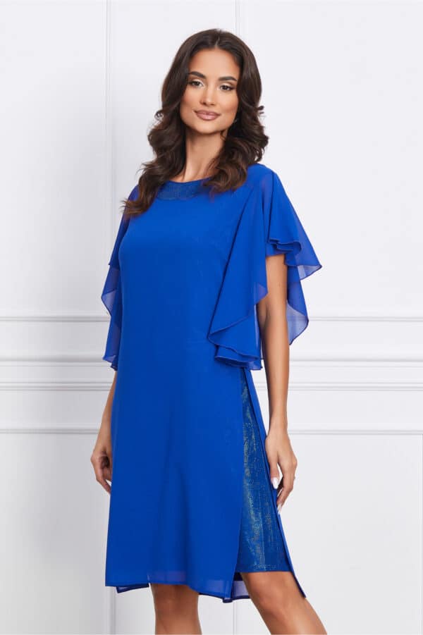 Rochie Melina albastra din voal cu dublura din lurex