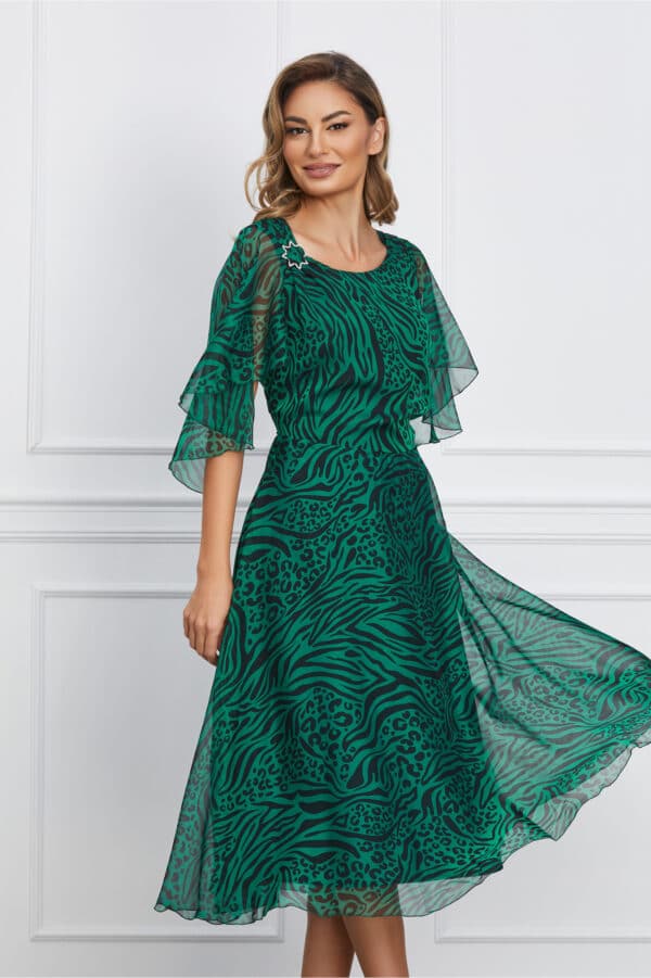 Rochie Miruna verde cu animal print