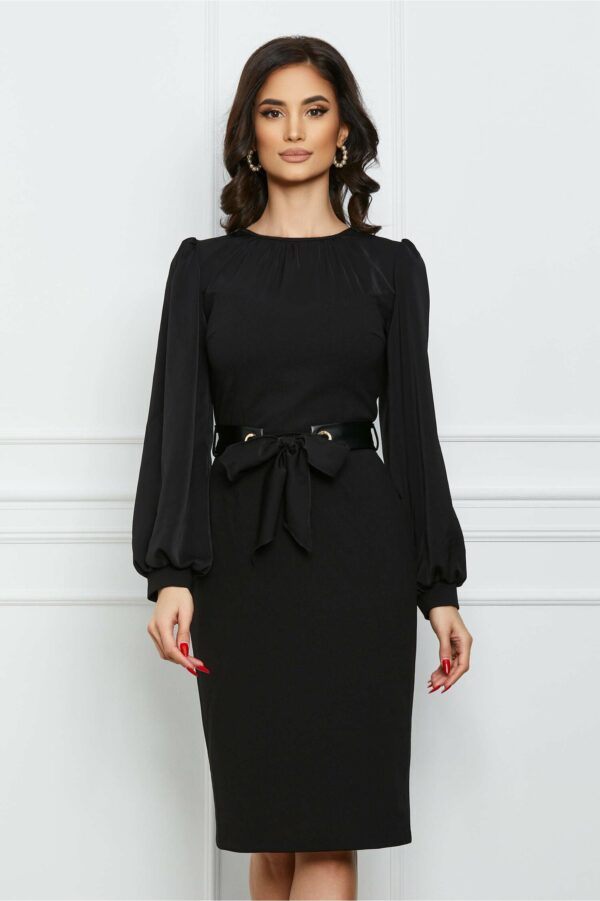 Rochie Moze neagra cu centura din piele ecologica in talie