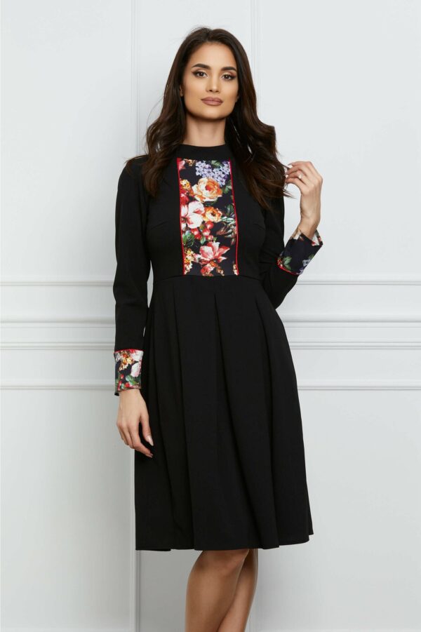 Rochie Moze neagra cu imprimeu floral pe bust