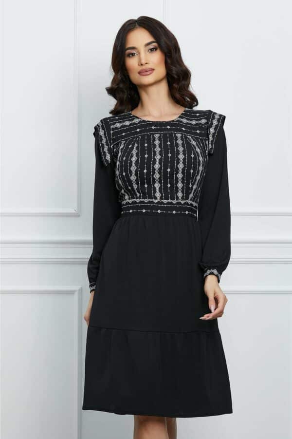 Rochie Moze neagra cu imprimeuri geometrice la bust