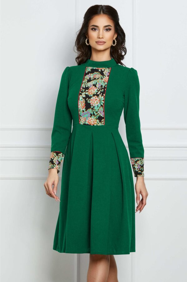 Rochie Moze verde cu imprimeu floral pe bust