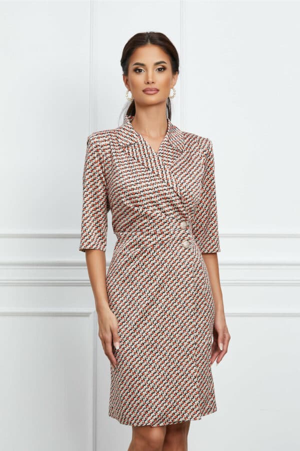 Rochie Natalia bej cu imprimeu orange tip sacou