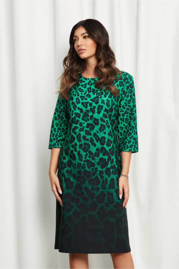Rochie Natalia verde cu animal print