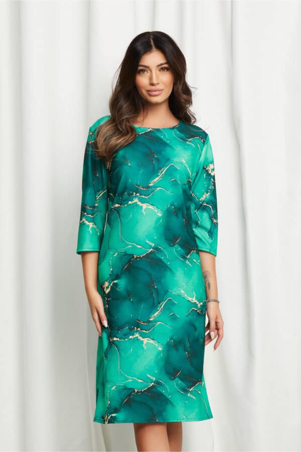 Rochie Natalia verde cu imprimeuri galbene