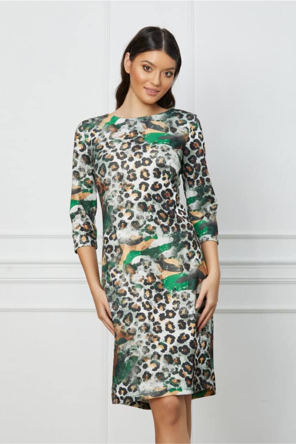 Rochie Silvia verde cu animal print