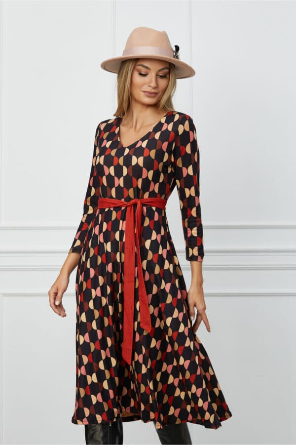 Rochie Sorana neagra cu buline somon
