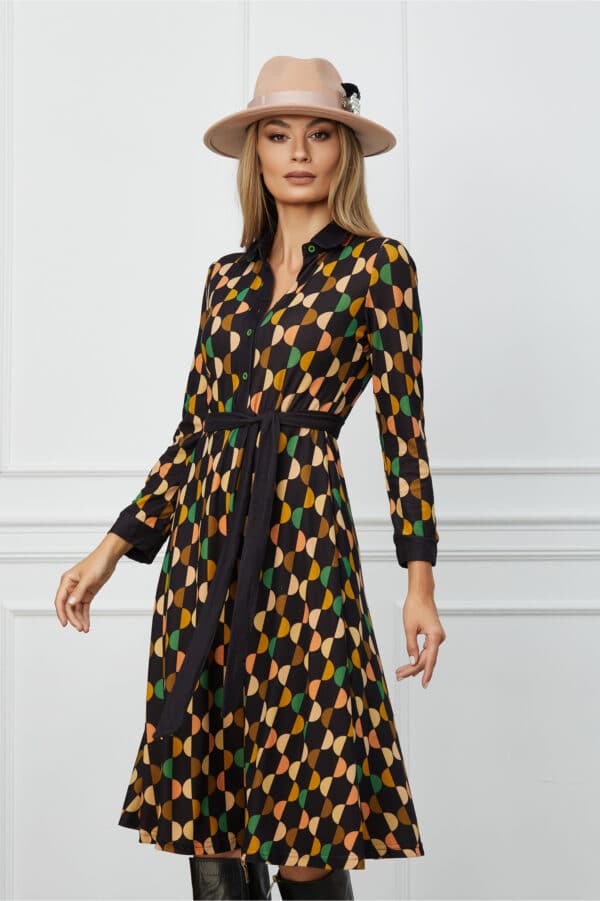Rochie Sorana neagra cu buline verzi