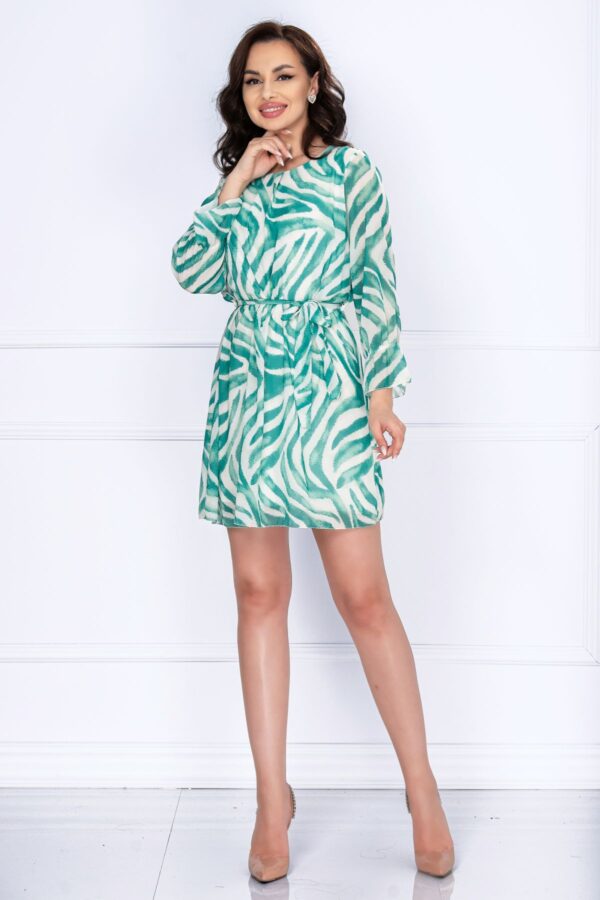 Rochie de zi din voal verde cu print zebra