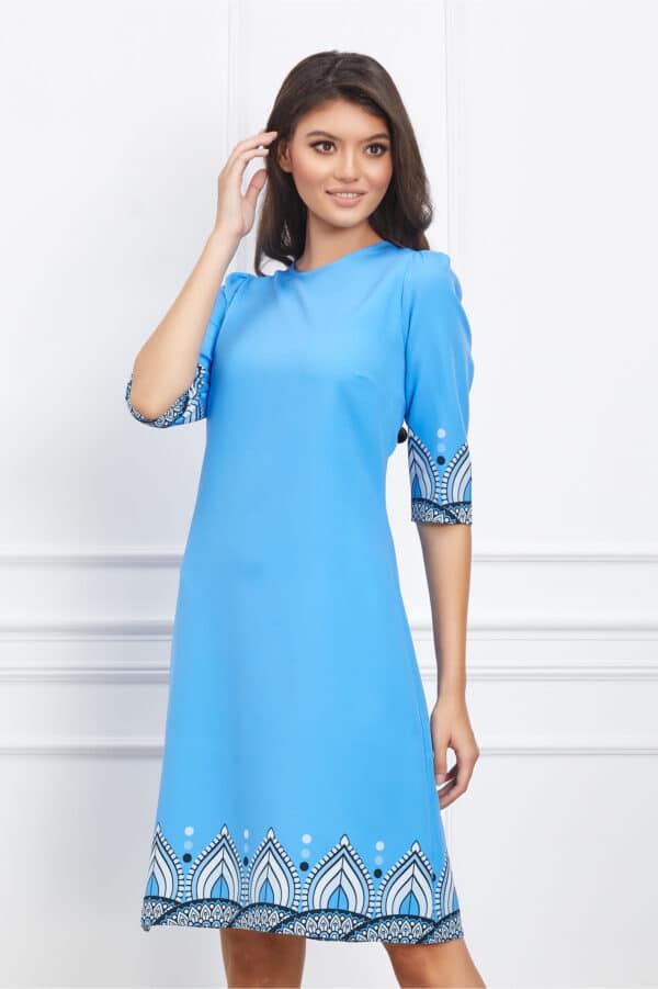 Rochie Viviana bleu cu imprimeuri mandala