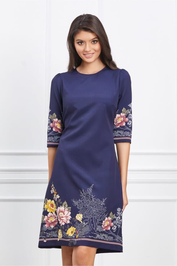 Rochie Viviana bleumarin cu imprimeuri florale