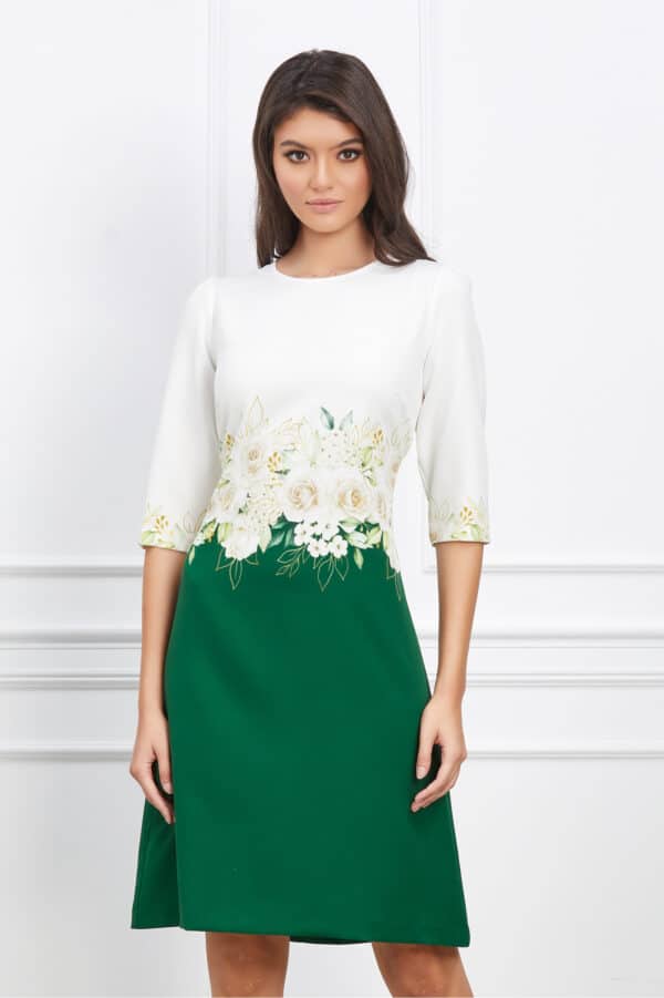 Rochie Viviana cu bust alb si fusta verde