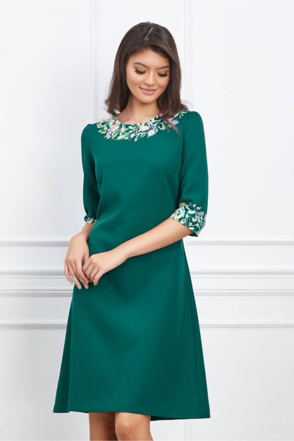 Rochie Viviana verde cu imprimeuri florale