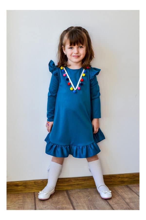 Rochita pentru fetite Dy Fashion albastra cu ciucuri