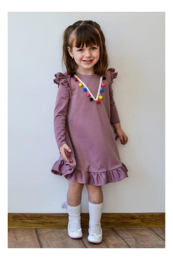 Rochita pentru fetite Dy Fashion roz cu ciucuri