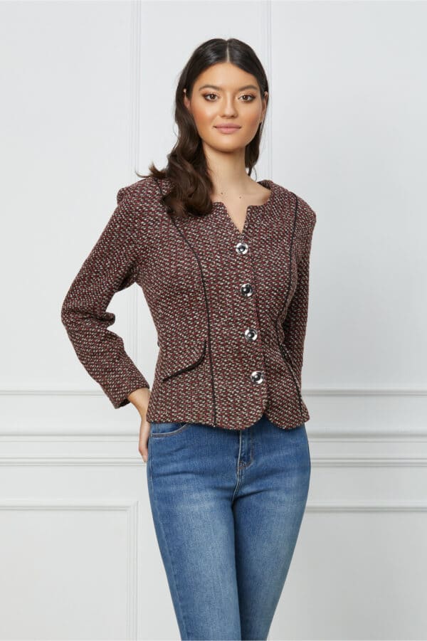 Sacou Darina bordo cu picatele maro si nasturi